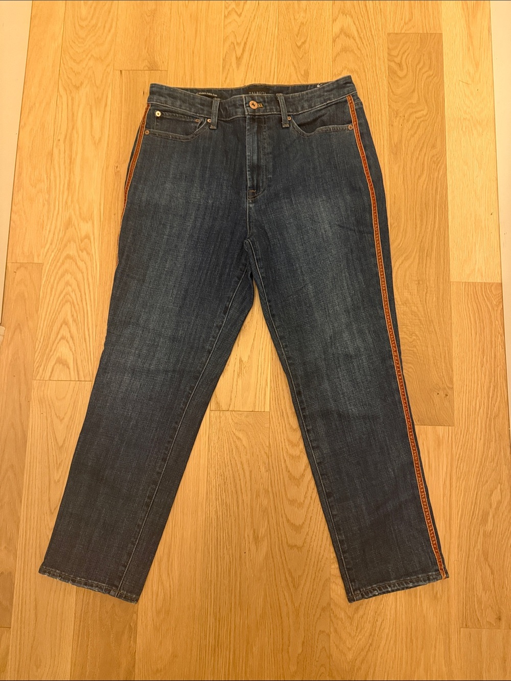 Talbots Dark Blue Straight-Leg Jeans with Orange Side Trim